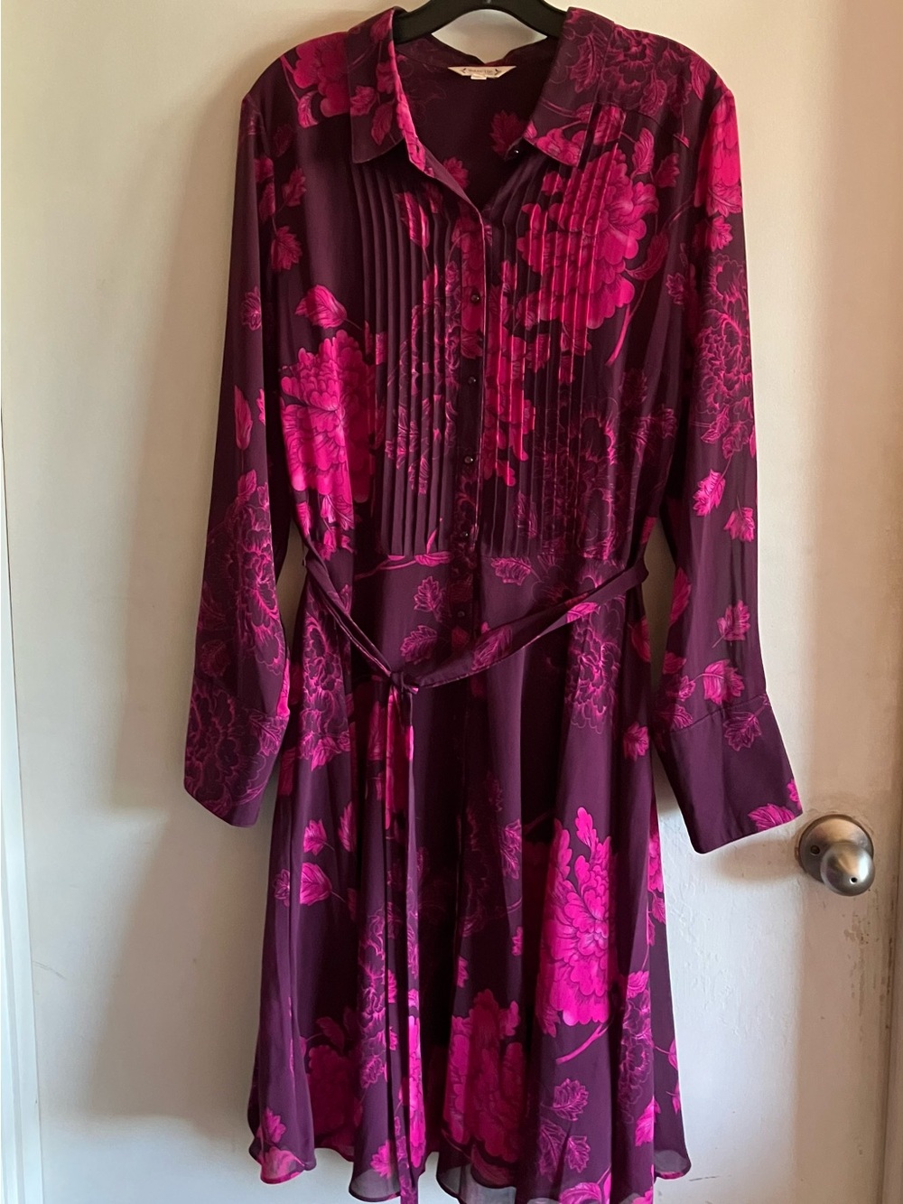 Nanette Lepore Plum and Fuchsia Floral Pintuck Shirt Dress